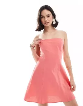 Платье мини Asos Design Linen Bandeau, розовый