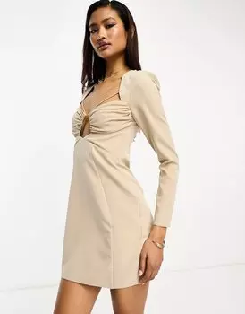Платье мини Asos Design Multi Strap Detail With Open Back, бежевый