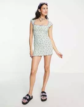 Платье мини Asos Design Petite Textured Cap Sleeve, зеленый/фиолетовый