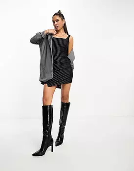 Платье мини ASOS DESIGN с драпированной юбкой и полосатым швом