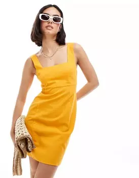 Платье мини Asos Design Square Neck Tie Back, желтый