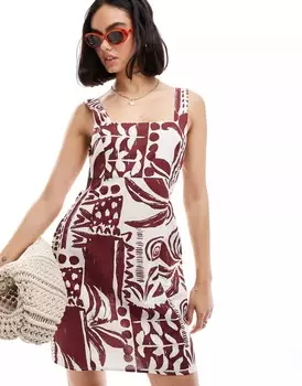 Платье мини Asos Design Square Neck Tie Back, красный/белый