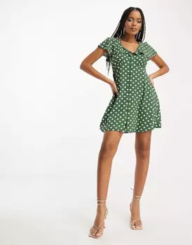 Платье мини Asos Design Tea, зеленый/белый