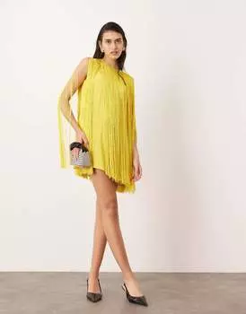 Платье-мини Asos Edition A-Line With Fringe, желтый