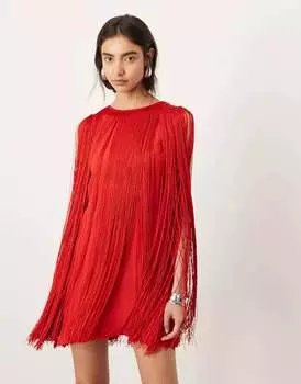 Платье-мини Asos Edition A-Line With Fringe, красный