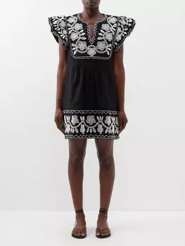 Платье мини beck из смесового хлопка с вышивкой Sea, черный