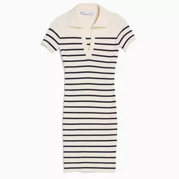 Платье-мини Bershka Short Sleeve Polo Collar, кремовый/черный
