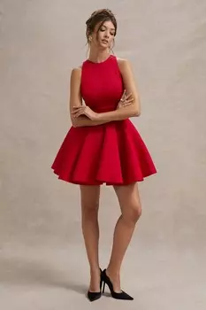 Платье мини без рукавов Club l Waverly с воротником стойкой Club L London, красный