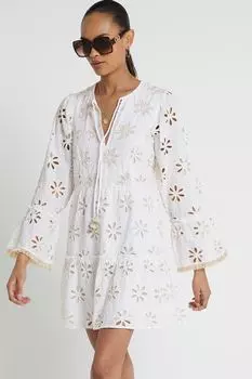 Платье мини Broderie River Island, бежевый