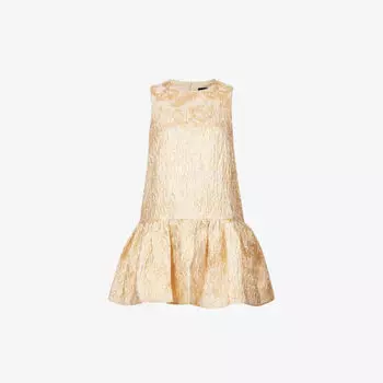 Платье мини Cassandra из жаккардовой ткани с эффектом металлик и заниженным подолом Sister Jane, желтый