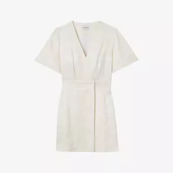 Платье мини Claudie Pierlot с запахом, коротким рукавом и жаккардовым узором, экрю