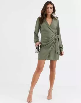 Платье мини цвета хаки с поясом и воротником ASOS DESIGN