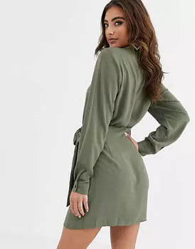 Платье мини цвета хаки с воротником и запахом ASOS DESIGN