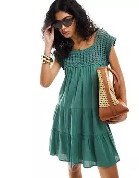 Платье мини цвета хаки, связанное крючком ASOS DESIGN