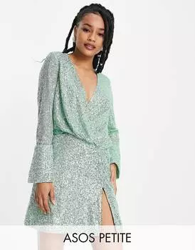 Платье мини цвета шалфея с драпировкой и пуговицами ASOS DESIGN Petite