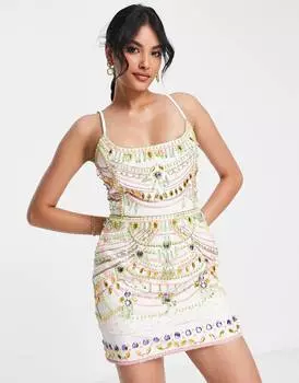 Платье мини цвета слоновой кости с украшением ASOS DESIGN