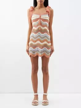 Платье мини devi wave, связанное крючком из хлопка Zimmermann, мультиколор