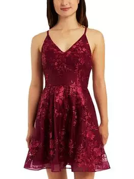 Платье-мини для девочек-подростков с вышивкой, облегающее и расклешенное BCX, цвет wine
