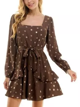 Платье-мини для юниоров с расклешенным кроем City Studios, коричневый