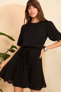 Платье мини «добби» с рукавами фонариками Love & Roses, черный