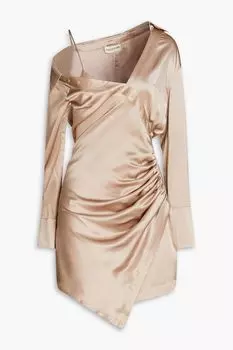 Платье мини Eliana из шелкового атласа со сборками и открытыми плечами NICHOLAS, бежевый