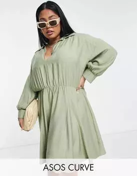 Платье мини-футляр цвета хаки ASOS DESIGN Curve с юбкой-годе ASOS DESIGN Curve
