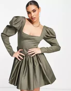 Платье мини-футляр цвета хаки из хлопкового поплина ASOS DESIGN
