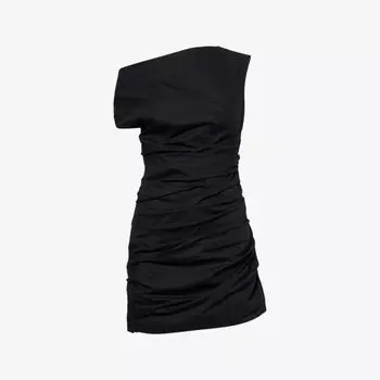 Платье мини Good American из хлопкового поплина асимметричное плиссированное, черный