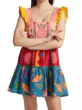 Платье - Мини Хлопковое Farm Rio с вышивкой крестиком, розовый