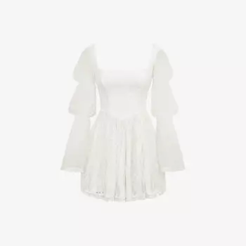 Платье мини House Of Cb Sancia с кружевом и пышными рукавами, белый