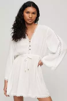 Платье мини Ibiza с V-образным вырезом Superdry, белый