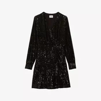 Платье мини из эластичной ткани, украшенное пайетками, с V-образным вырезом Claudie Pierlot, цвет noir / gris