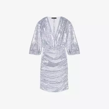 Платье мини из эластичной ткани, украшенное пайетками Maje, цвет noir / gris