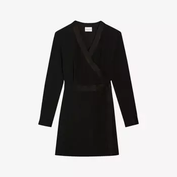 Платье мини из атласной ткани с запахом и силуэтом Claudie Pierlot, цвет noir / gris