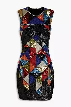 Платье мини из декорированной сетки BALMAIN, черный