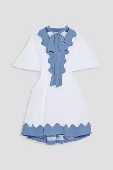 Платье мини из хлопка английской вышивки с бантом VALENTINO GARAVANI, синий