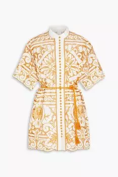 Платье мини из хлопка Broderie anglaise ZIMMERMANN, слоновая кость