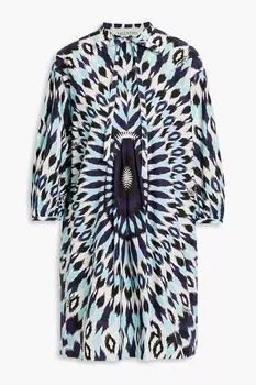 Платье мини из хлопка и поплина с принтом VALENTINO GARAVANI, синий