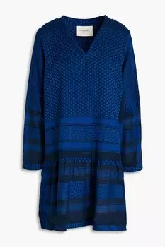 Платье мини из хлопка и жаккарда со сборками SUMMERY COPENHAGEN, индиго