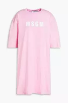 Платье мини из хлопкового джерси с логотипом MSGM, розовый