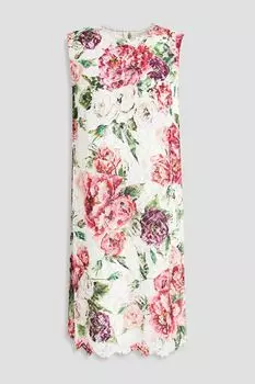 Платье мини из хлопкового корда с цветочным принтом DOLCE & GABBANA, белый