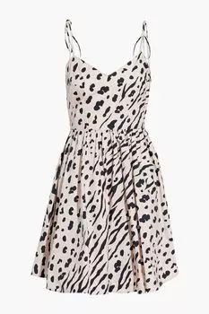 Платье мини из хлопкового поплина со сборками и принтом VALENTINO GARAVANI, розовый