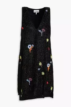 Платье мини из крепа с бисером GANNI, черный