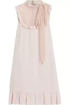 Платье мини из крепа с оборками и вставками "пуэн-деспри" REDVALENTINO, румян