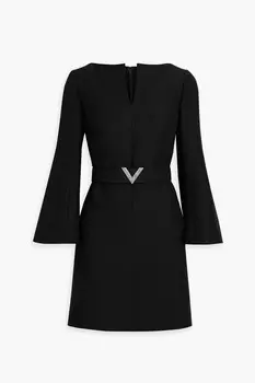 Платье мини из крепа с поясом из шерсти и шелка VALENTINO GARAVANI, черный