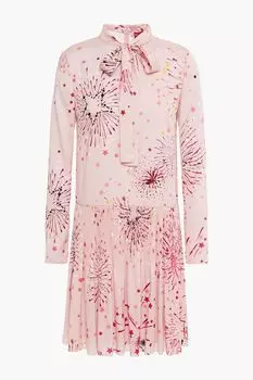 Платье мини из крепдешина с принтом бантиков REDVALENTINO, розовый