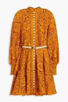 Платье мини из кружева макраме с декором ZIMMERMANN, шафрановый