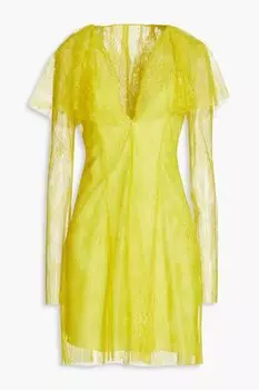 Платье мини из кружева шантильи с эффектом кейпа PHILOSOPHY DI LORENZO SERAFINI, шартрез