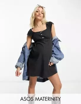 Платье мини из мягкого денима черного стираного цвета ASOS DESIGN Maternity