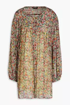 Платье мини из шелкового крепона со сборками и цветочным принтом ISABEL MARANT, разноцветный